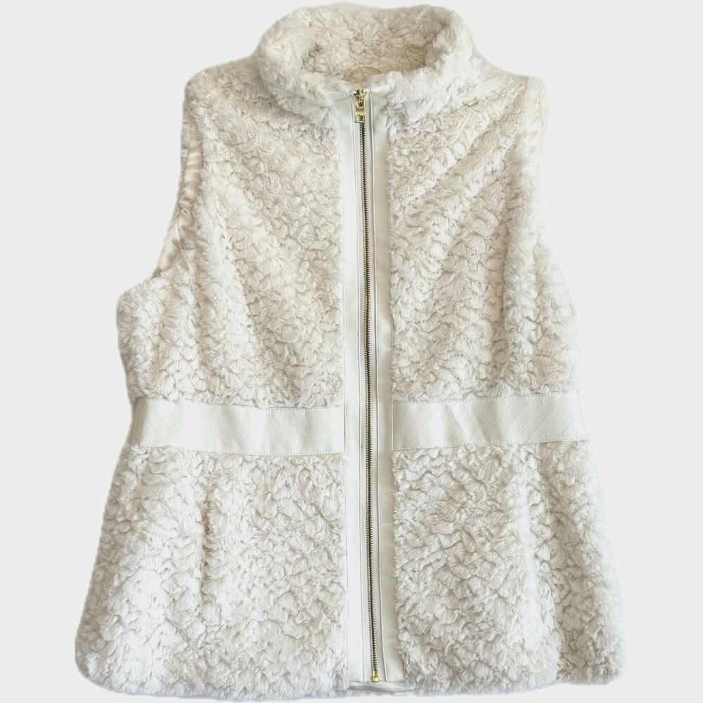 MARC NEW YORK Andrew Marc Faux Fur Zip Front Vest Women's Size L Creamy White